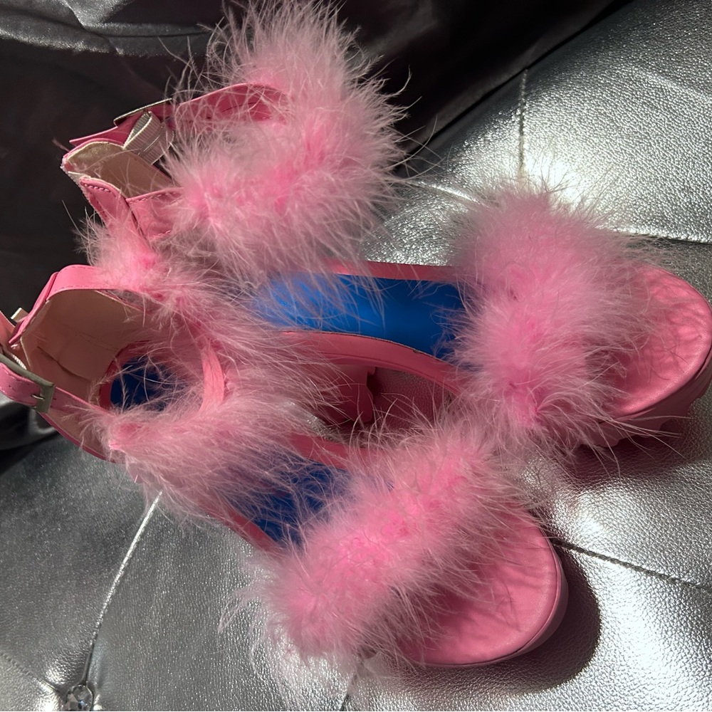 Pink Fur Chunk Heels